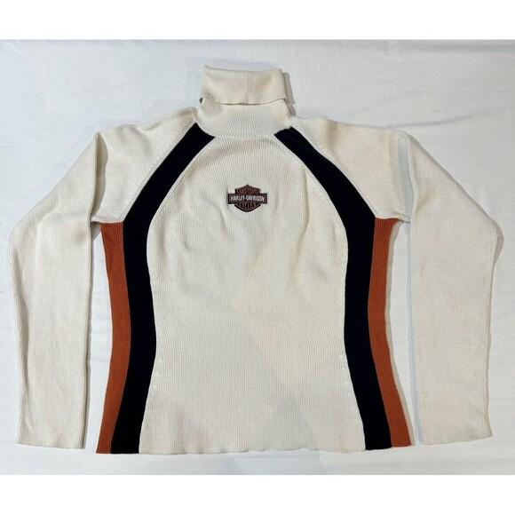 Vintage Harley Davidson Turtle Neck Ribbed Knit Sweater Women's Size Large H3 - Picture 1 of 7